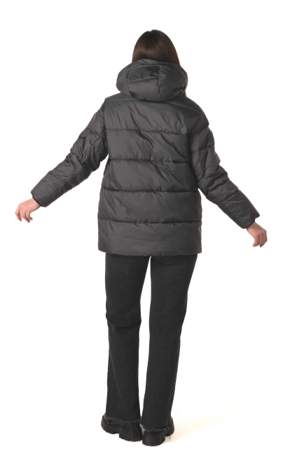 Темно-сірий біопуховик з капюшоном-2