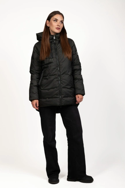 Женский зимний пуховик зелёный с биопухом-8