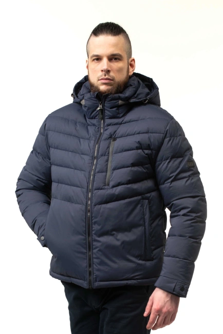 Зимова куртка з біопухом синя зі стрічками-10