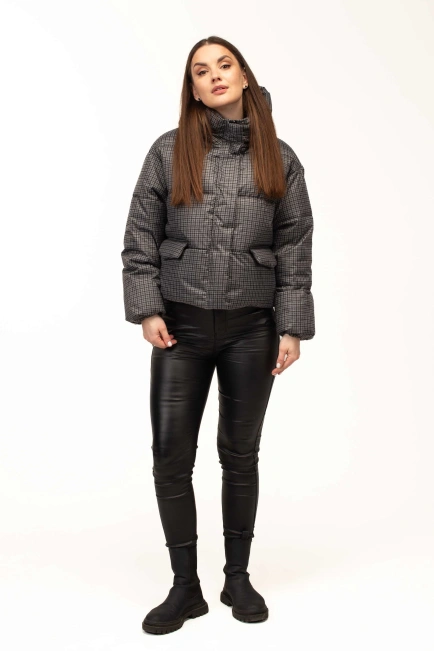 Женский зимний биопуховик в клетку-3