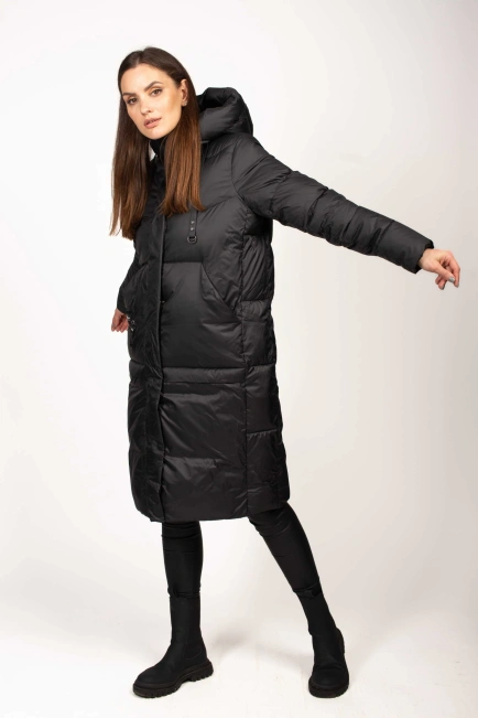 Черный биопуховик с декором на кармане-4