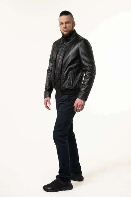 Шкіряна куртка-бомбер чоловіча з гладкої шкіри-7
