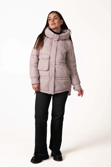 Пудровий біопуховик з капюшоном і кулісками-3