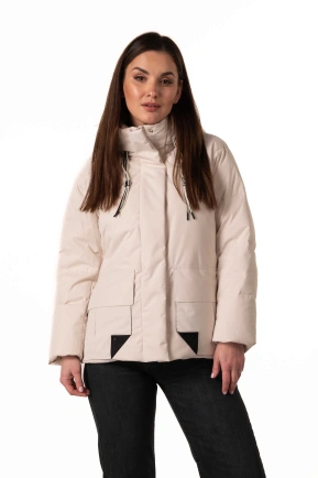 Молочний біопуховик з капюшоном та кишенями