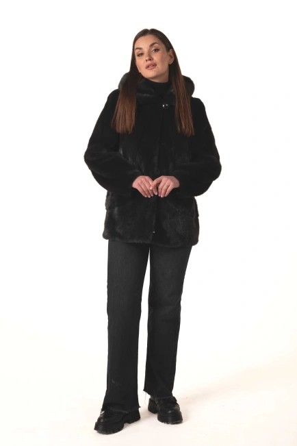 Жіноча норкова шуба графітового кольору зима-10