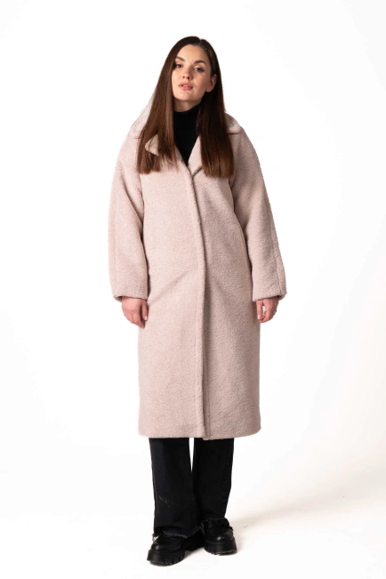 Шуба з екохутра з англійським коміром беж-9