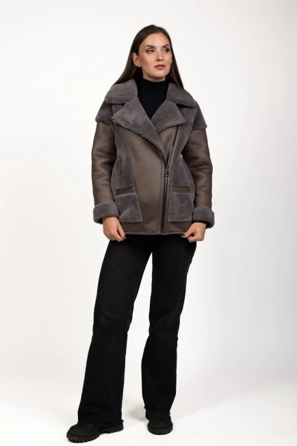 Жіноча штучна дублянка-косуха кавова-2