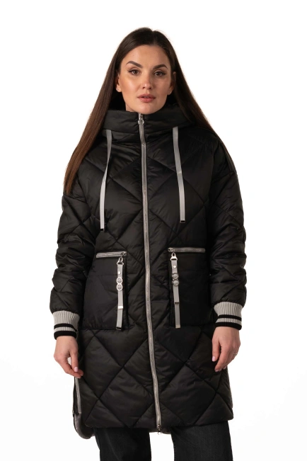 Жіночий зимовий біопуховик чорний з сірим-1