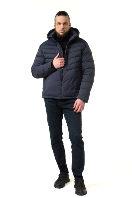 Зимова куртка з біопухом синя зі стрічками-8