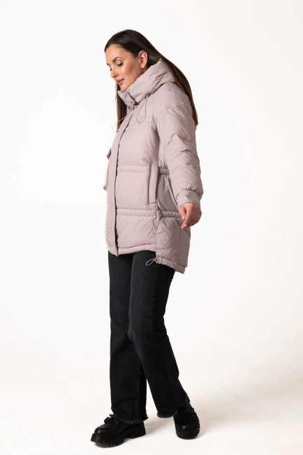 Пудровий біопуховик з капюшоном і кулісками-5