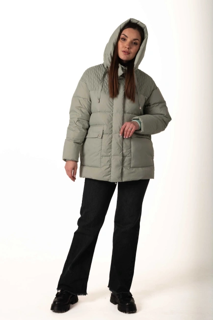 Жіночий м’ятний біопуховик з капюшоном-6