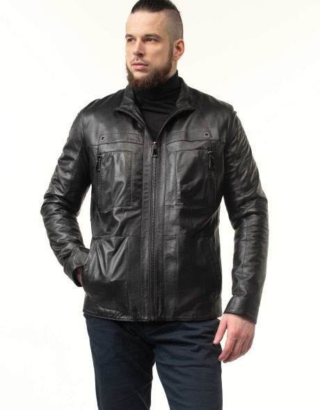 Кожаная куртка мужская с воротником