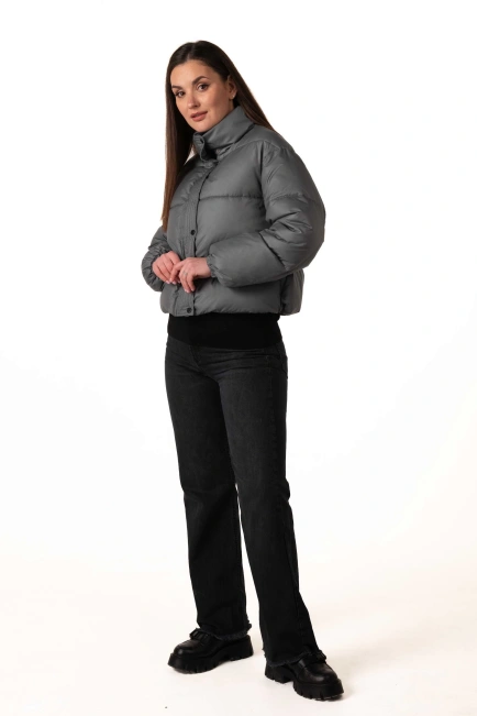 Жіночий укорочений біопуховик темна бірюза-5