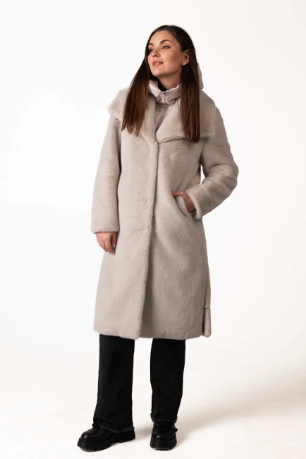 Світло-сіра жіноча еко-шуба-3