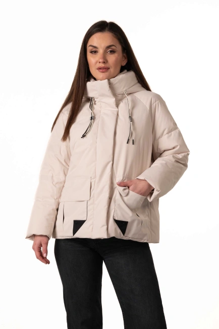 Молочний біопуховик з капюшоном та кишенями-4