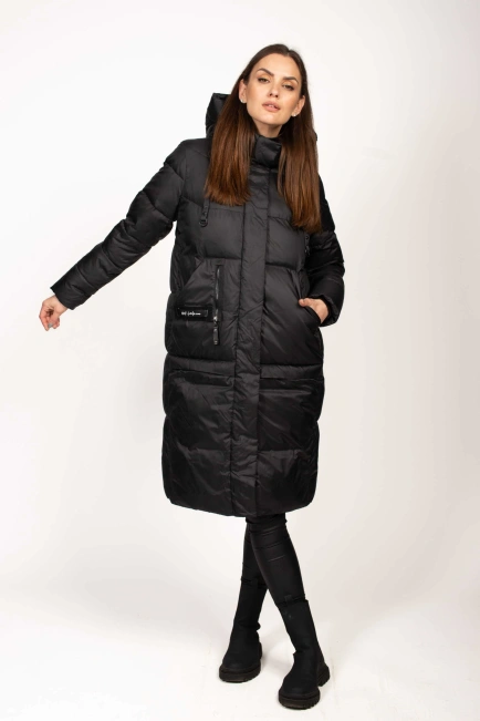 Черный биопуховик с декором на кармане-8