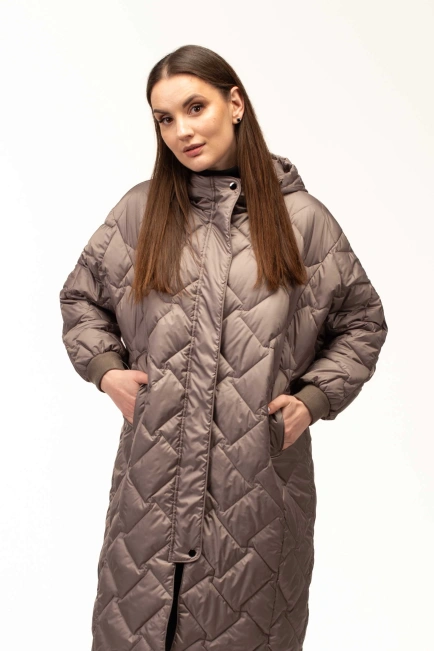 Удлиненная демисезонная куртка кофейного цвета-4