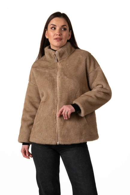 Шуба з екохутра у бежевому кольорі коротка-4