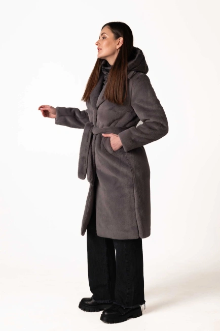 Шуба з екохутра темно-сірого кольору коміром-5