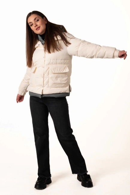 Молочний біопуховик з коміром та капюшоном-6