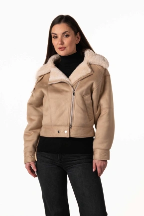 Жіноча екодублянка-бомбер бежевого кольору