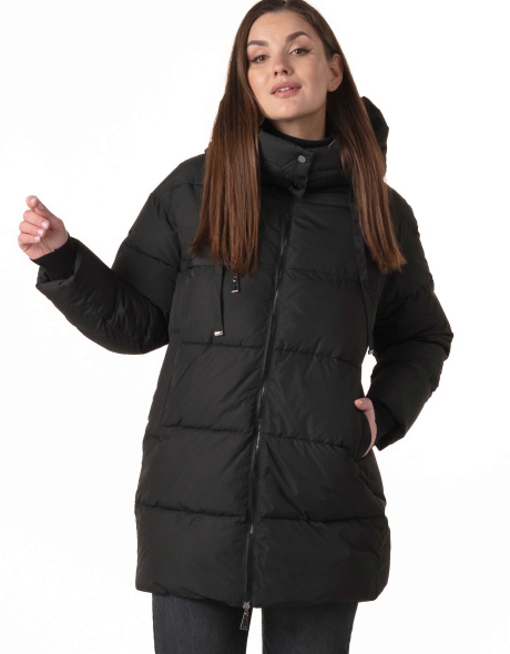 Жіночий чорний біопуховик зі знімним капюшоном