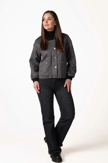 Жіноча легка куртка з еко-замші графіт-10