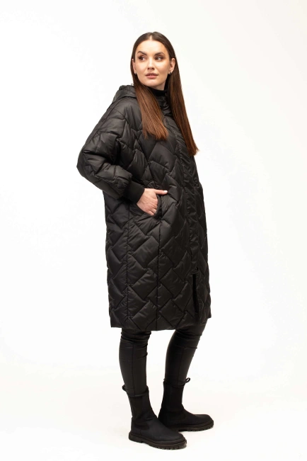 Подовжена демісезонна куртка чорна-7
