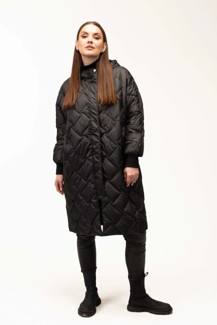 Подовжена демісезонна куртка чорна-8