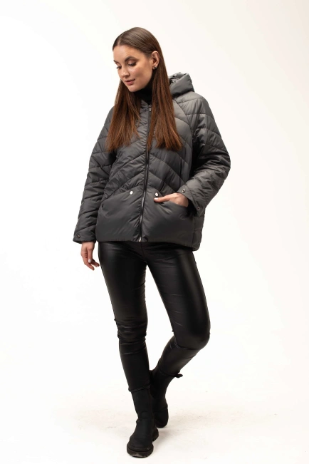 Демисезонная серая куртка с капюшоном-10