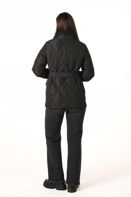 Жіночий біопуховик з екохутром під баранчика-2