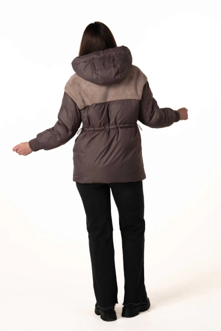 Біопуховик з екохутром коричневого кольору-2