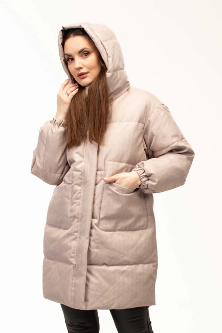 Біопуховик жіночий довгий беж-4