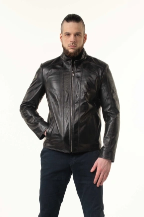 Чорна шкіряна куртка чоловіча з прострочками