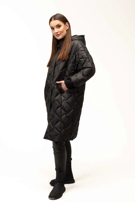 Подовжена демісезонна куртка чорна-5