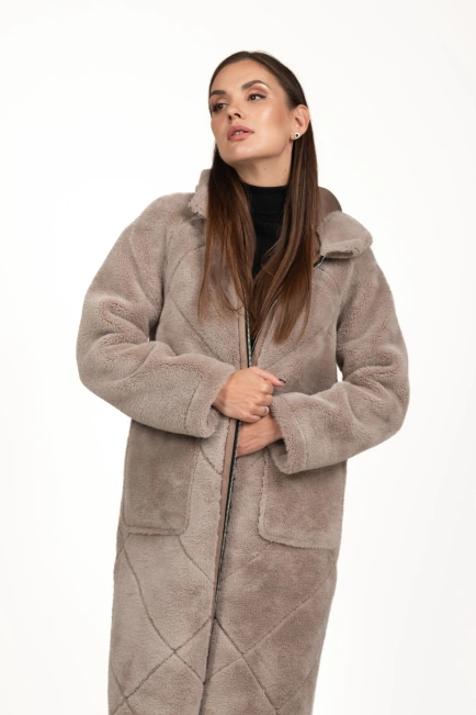 Жіноча штучна дублянка кавового кольору-11