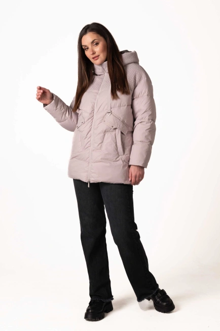 Біопуховик з фігурною прострочкою та капюшоном-6