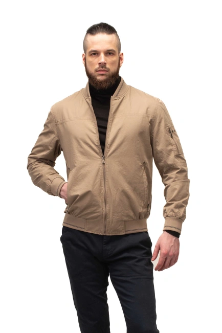Мужская лёгкая куртка бежевый бомбер-4