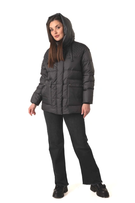 Темно-сірий біопуховик з капюшоном-6