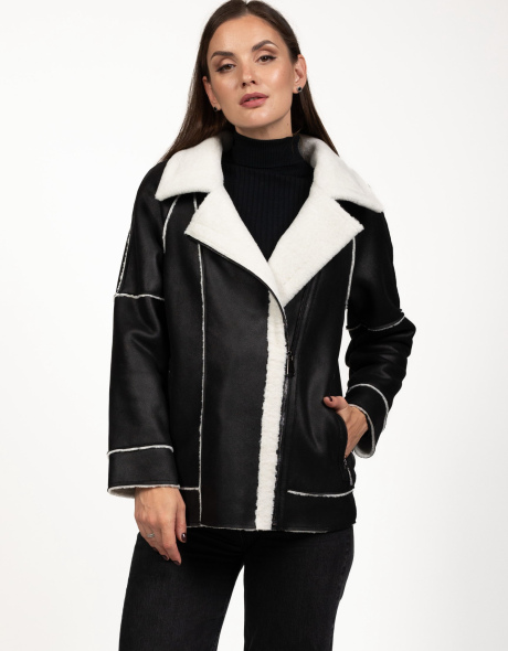 Женская чёрно-белая искусственная дублёнка