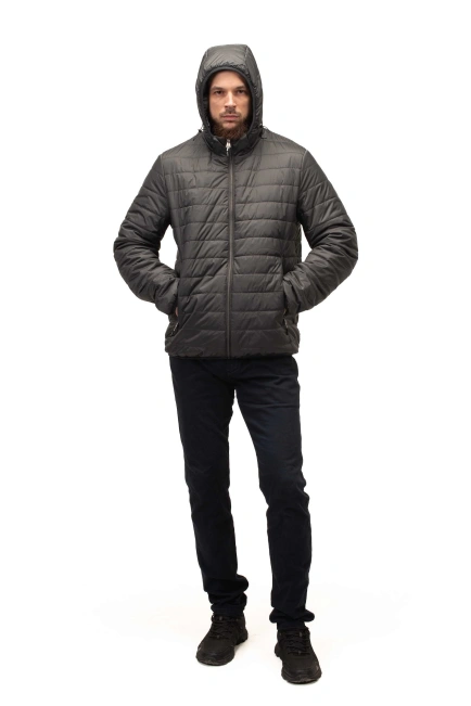 Чоловіча куртка сірого кольору стьобана-7