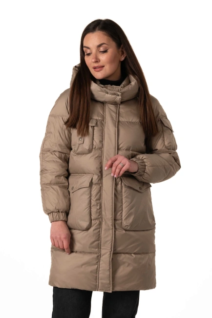 Бежевий біопуховик з декором на рукавчику-1