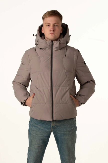 Сіра зимова куртка з біопухом для чоловіків-1