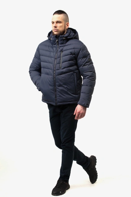 Зимова куртка з біопухом синя зі стрічками-5