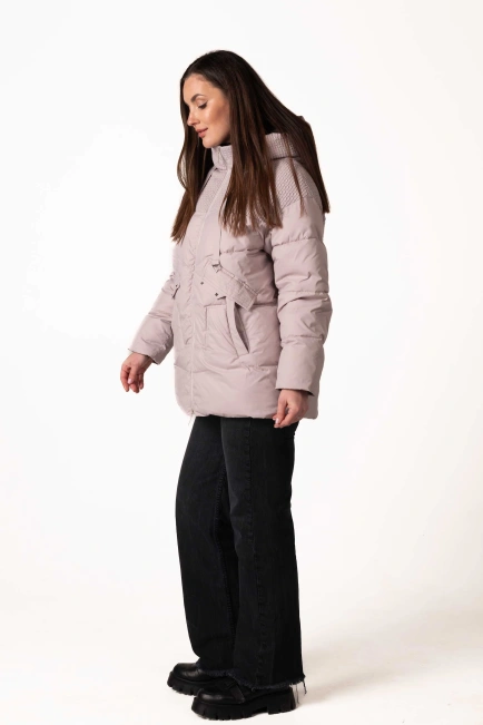 Біопуховик з фігурною прострочкою та капюшоном-5