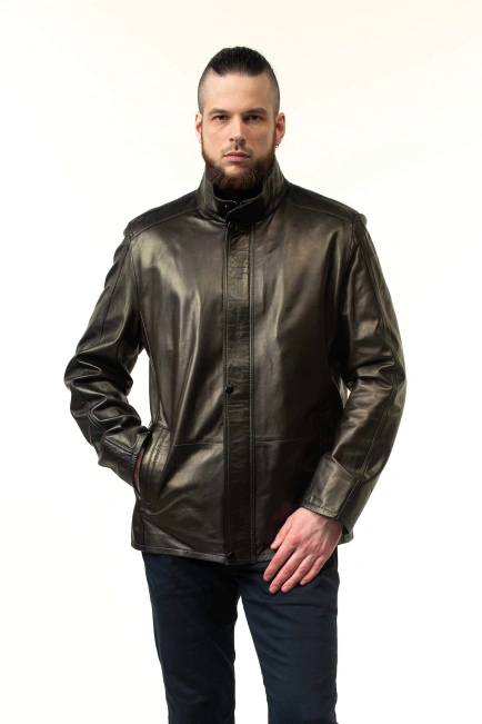 Класична чоловіча куртка з натуральної шкіри-1