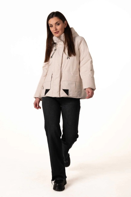 Молочний біопуховик з капюшоном та кишенями-6