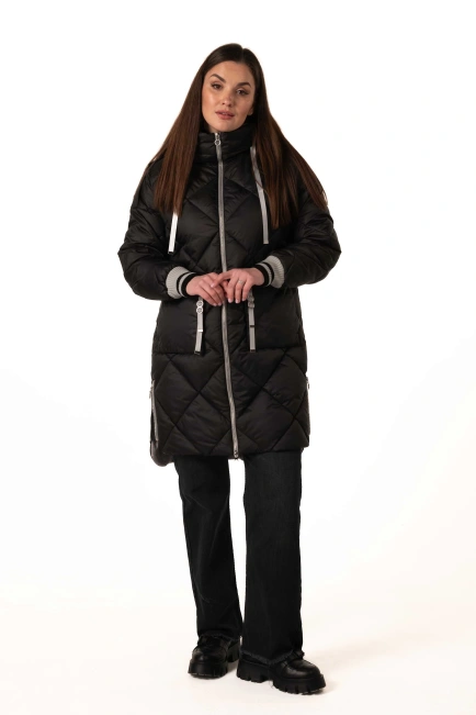 Жіночий зимовий біопуховик чорний з сірим-8