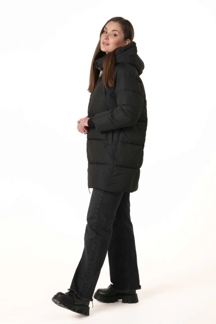 Жіночий чорний біопуховик зі знімним капюшоном-5