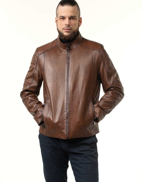 Шкіряна куртка чоловіча у коричневому відтінку
